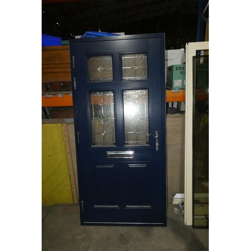 12 - An engineered hardwood external door in frame, colour is dark blue on both sides, 3 x keys are inclu... 