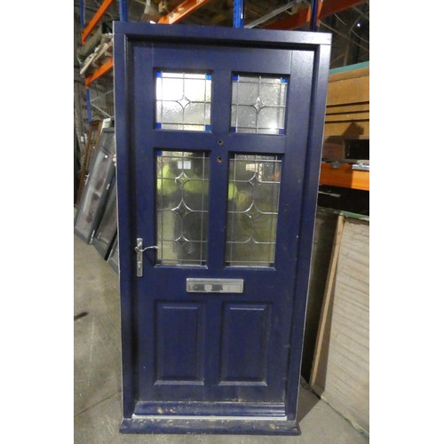 12 - An engineered hardwood external door in frame, colour is dark blue on both sides, 3 x keys are inclu... 