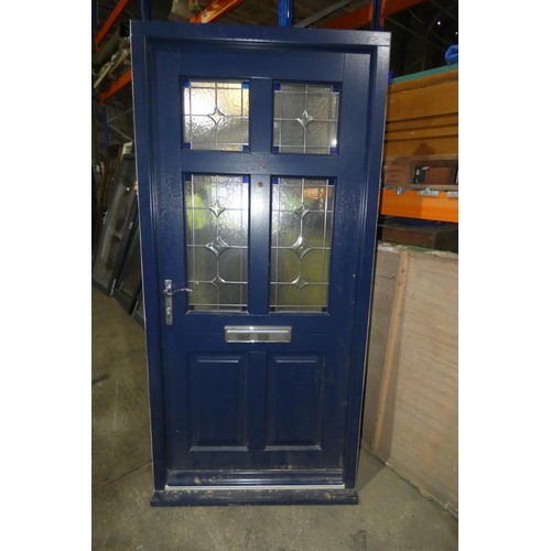 12 - An engineered hardwood external door in frame, colour is dark blue on both sides, 3 x keys are inclu... 