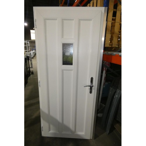 23 - An Evolution PVC external door in frame with a side light, colour of door is French grey with white ... 