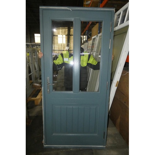 25 - An engineered hardwood external door in frame, colour is a Farrow and Ball bluey grey on both sides,... 