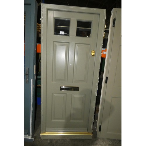 26 - An engineered hardwood external door in frame, colour is Oxford Clay RAL7002 on both sides, 3 x keys... 