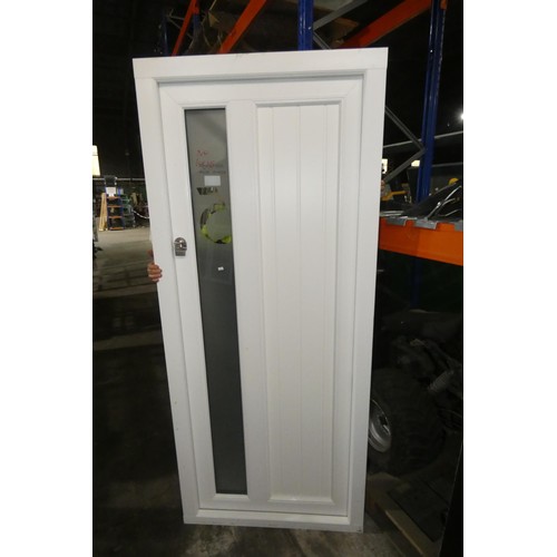 29 - An Evolution PVC outwards opening external door in frame, colour is light grey outside / white insid... 