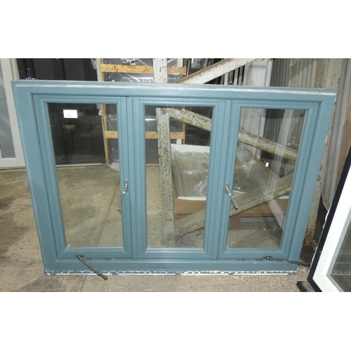 34 - An engineered hardwood flush double glazed casement cottage window, colour is Farrow and Ball bluey ... 