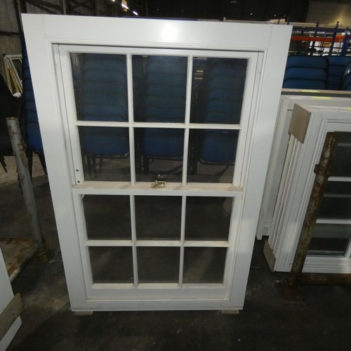 57 - An engineered Redwood timber single glazed corded box sash window, colour is white on both sides, ov... 