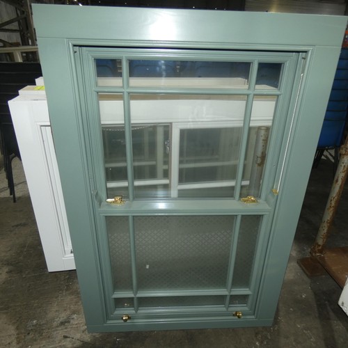 60 - An engineered Redwood timber double glazed corded box sash window, colour is Farrow and Ball green o... 