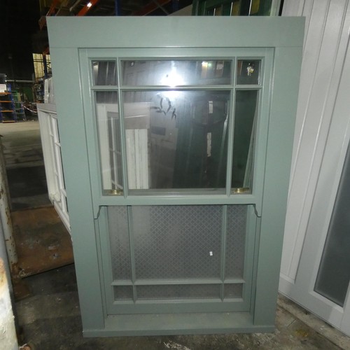 60 - An engineered Redwood timber double glazed corded box sash window, colour is Farrow and Ball green o... 