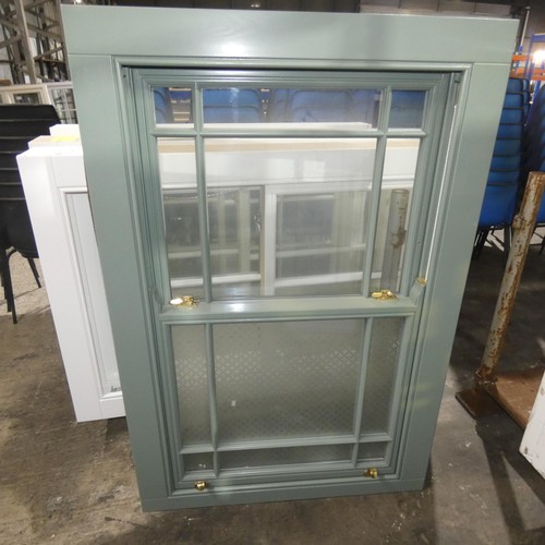 60 - An engineered Redwood timber double glazed corded box sash window, colour is Farrow and Ball green o... 