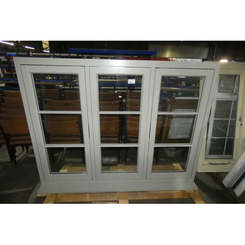 64 - Au unused engineered hardwood double glazed flush casement window, colour is Farrow and Ball light g... 