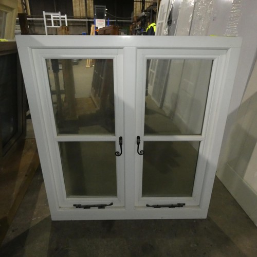 72 - An engineered hardwood double glazed flush casement window, colour is grey outside / white inside, o... 