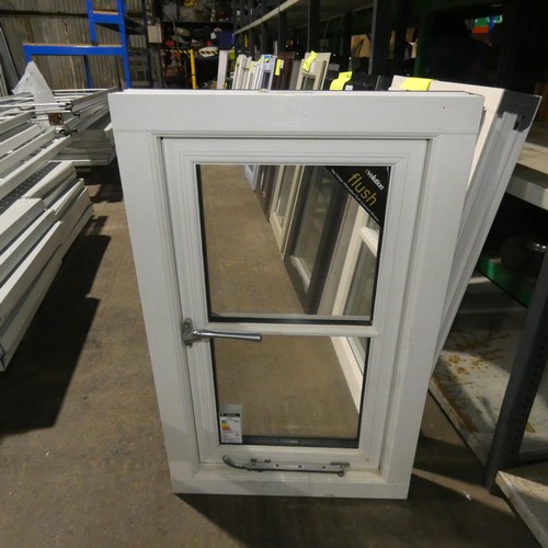 79 - A small Evolution PVC flush double glazed casement window, colour is grey outside / white inside, ov... 