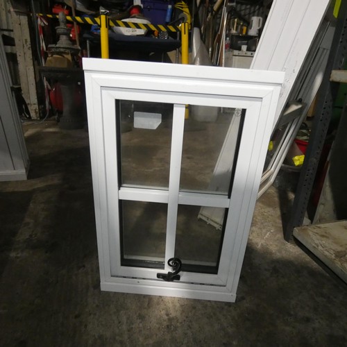 89 - A small aluminium double glazed top hinged window, colour is white both sides, overall size of frame... 