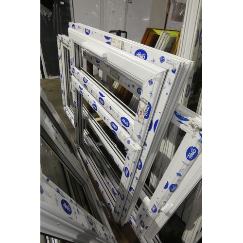 100 - 7 various PVC window frames, none have double glazed units fitted and none are included. It is not p... 