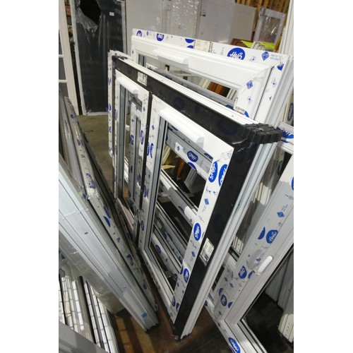 100 - 7 various PVC window frames, none have double glazed units fitted and none are included. It is not p... 