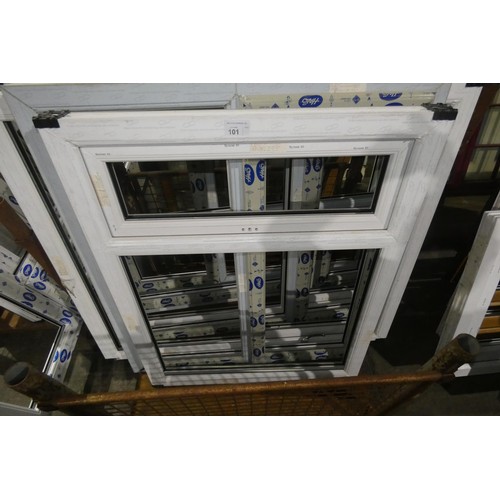 101 - 7 various PVC window frames, none have double glazed units fitted and none are included. It is not p... 