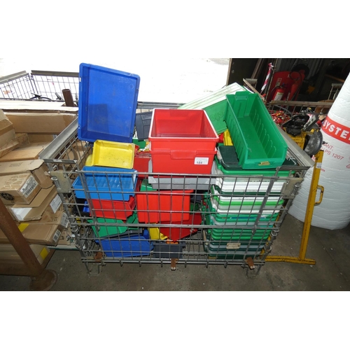 184 - A quantity of various type plastic storage boxes. Contents of 1 stillage which is not included