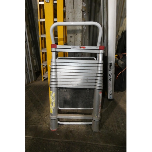 295 - A telescopic ladder and a small white metal folding step (2 tread)