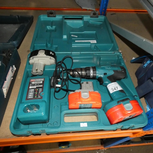 347 - 1 Makita cordless drill supplied with 3 x batteries and 1 x charger