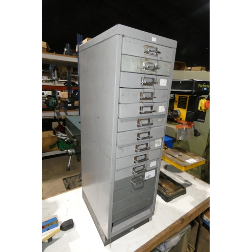 462 - A grey metal index type cabinet approx 28 x 41 x 94cm high. Please note this was a 15 drawer cabinet... 