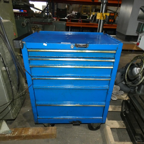 474 - A blue metal six drawer wheeled workshop tool cabinet approx 67 x 45 x 91cm high containing a quanti... 