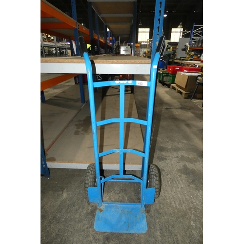 483 - A set of blue metal sack trucks