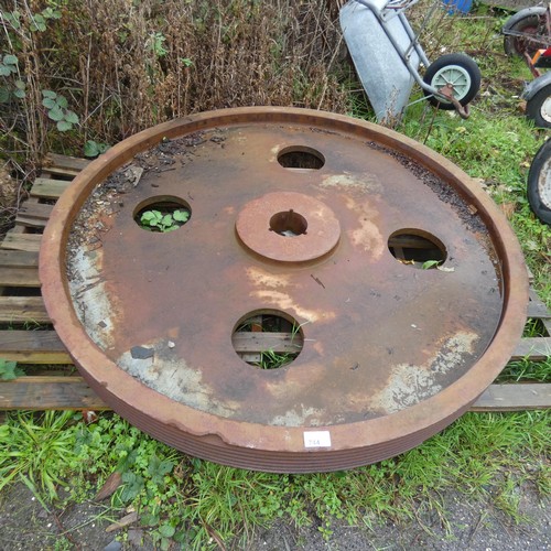 744 - A large vintage cast iron wheel from the Watchet paper mill, diameter approx 174cm