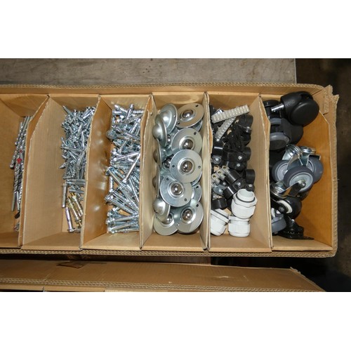 225 - 1 box containing a quantity of various items including drill bits, clips, castor wheels etc