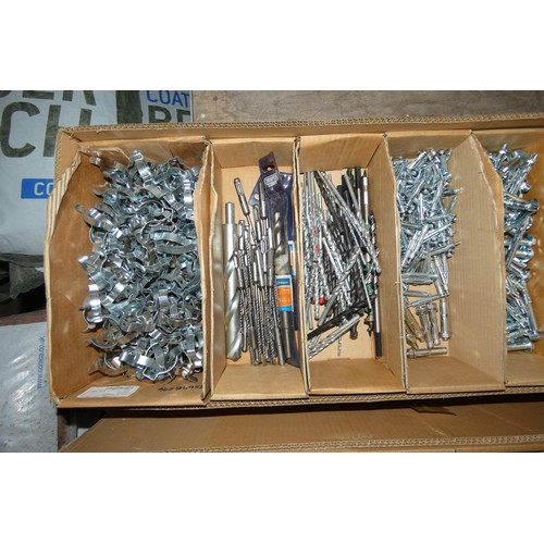 225 - 1 box containing a quantity of various items including drill bits, clips, castor wheels etc