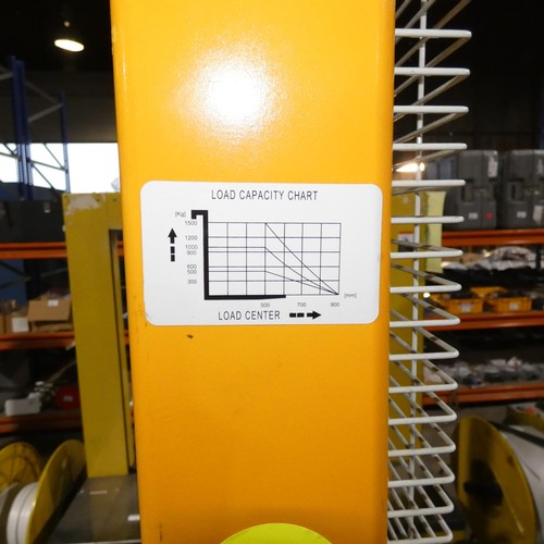 469 - A yellow manual hydraulic stacker type SDJA1000, capacity approx 1000kg, max lift height approx 1600... 