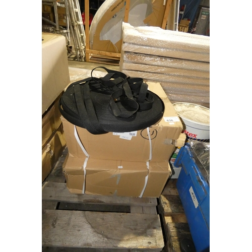 636 - 2 boxes containing rolls of flat black webbing (approx 3cm wide)