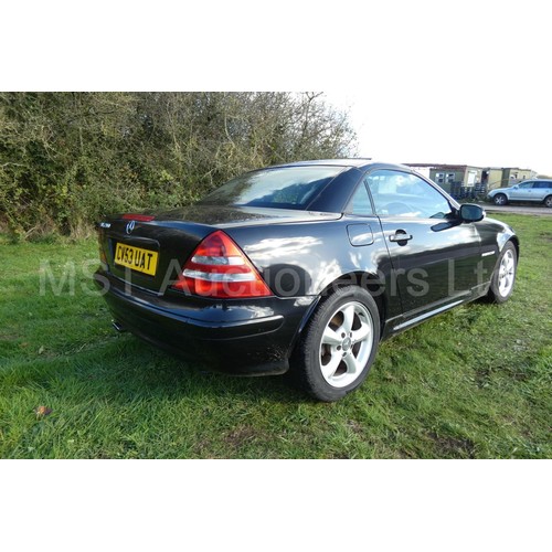 812 - Mercedes SLK 200 Kompressor Convertible, black, 2 dr sports, Reg CV53 UAT, 1st reg 15/09/2003, 6 spd... 