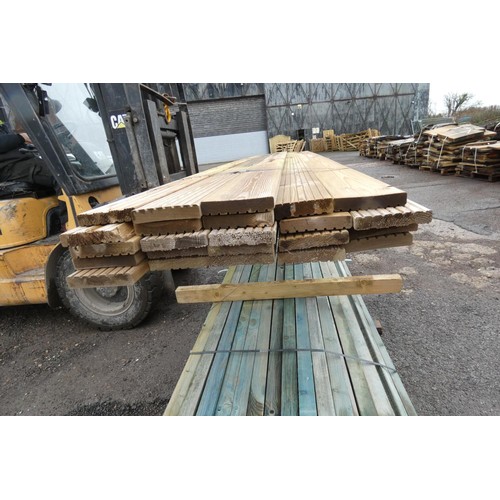 A quantity of wooden decking boards with various profiles, lengths vary