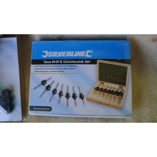 458 - 9 x various unused tools by Silverline comprising of a drill powered pump, a tap re-seater, a 7 piec... 