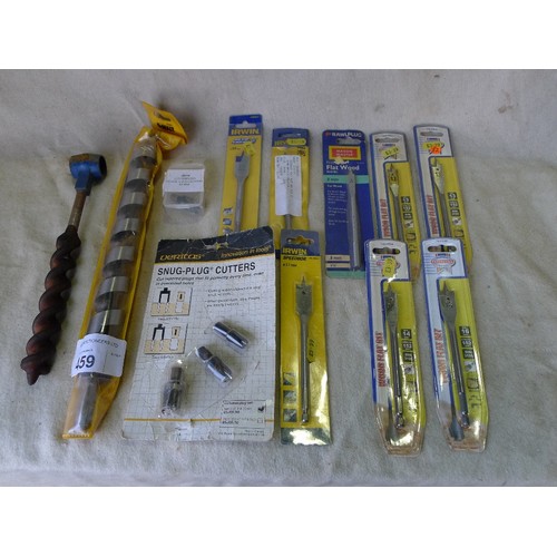 459 - A Dewalt 32mm / 380mm auger, 1 other auger, 8 various wood boring bits and 4 x wood plug cutters (6,... 