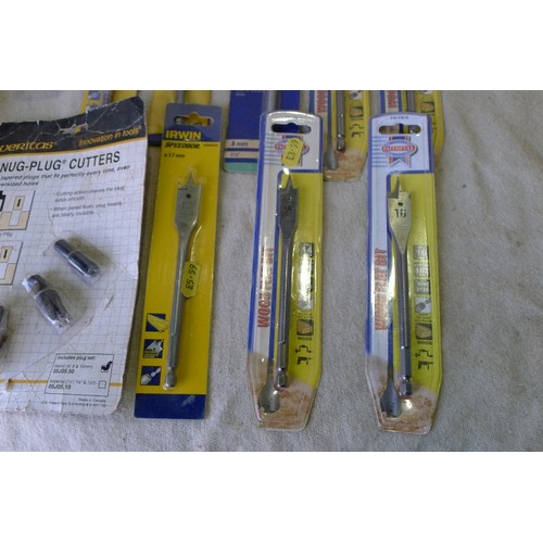 459 - A Dewalt 32mm / 380mm auger, 1 other auger, 8 various wood boring bits and 4 x wood plug cutters (6,... 