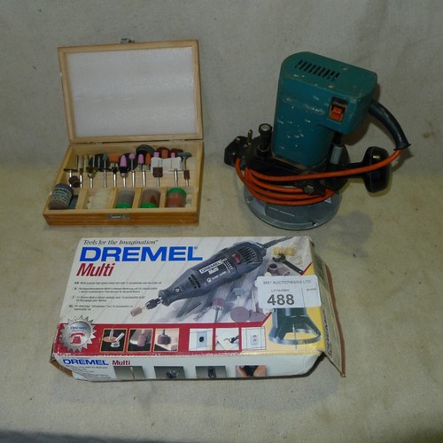 488 - A Dremel Multi Pro tool 240v, a box containing a Dremel multi tool accessory kit and a Black & Decke... 