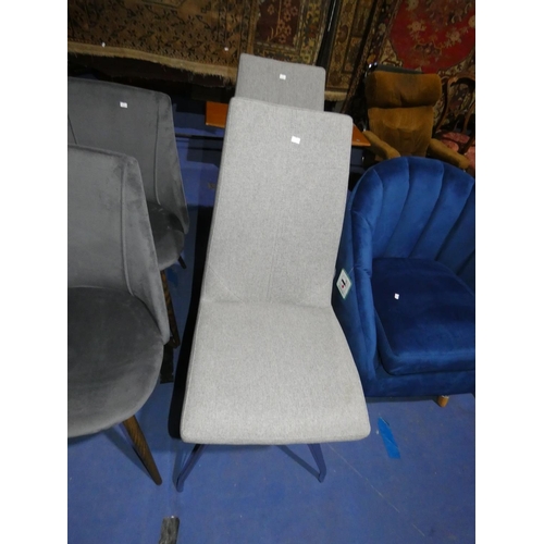 453 - 2 grey upholstered high back dining chairs with chrome legs