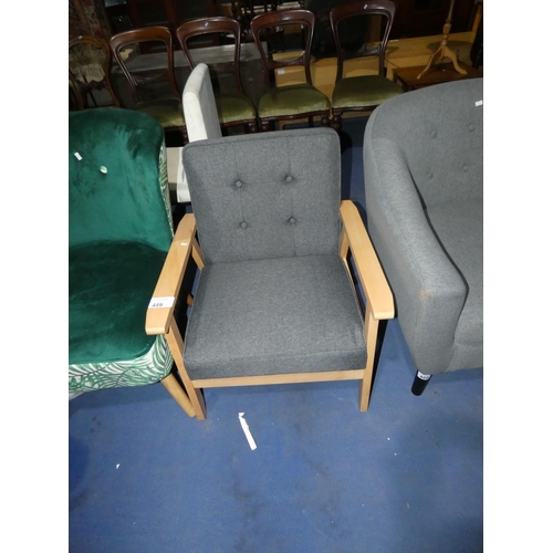 459 - A grey upholstered wood framed chair