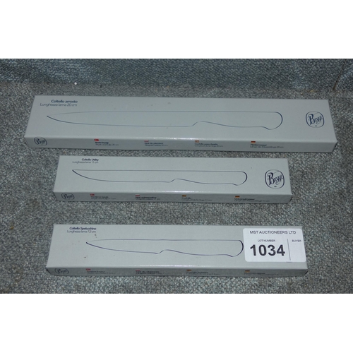 1034 - 3 x various size chef knives - 20cm/11cm/7.5cm by Broggi Coltello Arrosto