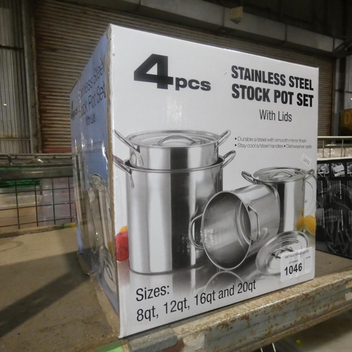 1046 - A unused 4 piece stainless steel pot set with lids, boxed