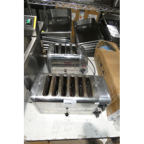 1136 - 2 x commercial stainless steel toasters, 6 and 4 slice - trade. 4 Slice Toaster tested working, 6 Sl... 