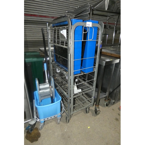 1006 - A quantity of various catering related items including a small 4 shelf cage, mop and bucket etc