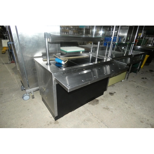 1014 - A commercial stainless steel hot plate unit with gantry and shelf above approx 130x110x130cm 240v bl... 