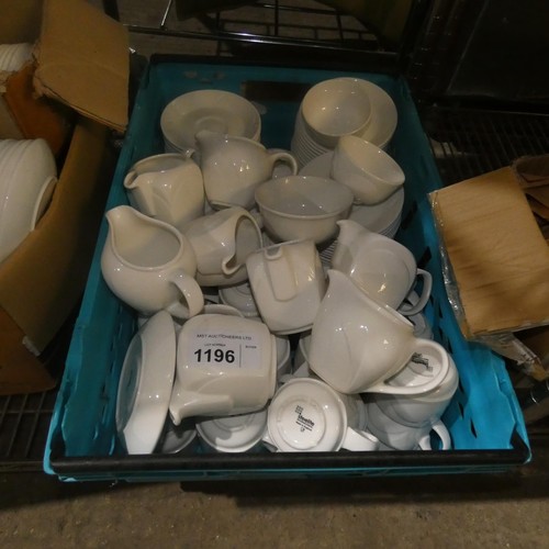 1196 - A quantity of various white crockery by Steelite, sugar bowls, milk jugs, cups and saucers, contents... 