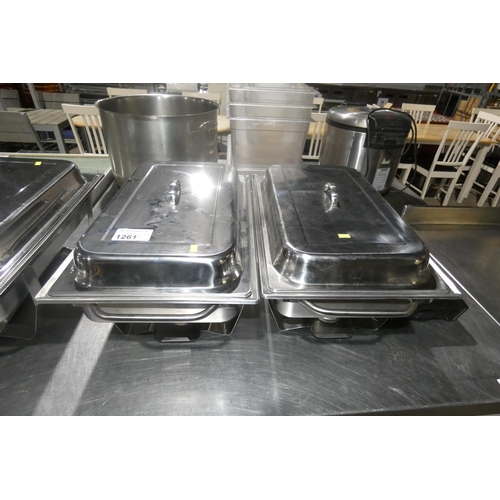 1261 - 2 x stainless steel chafing dishes & a small chafing plate