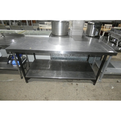 1262 - A commercial stainless steel topped catering type table with shelf beneath approx 183x76cm