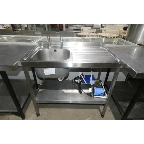 1263 - A commercial stainless steel single sink unit with drainer and Wedeco Aquada UV steriliser - trade