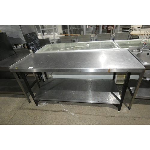 1264 - A commercial stainless steel topped catering type table with shelf beneath approx 183x69cm