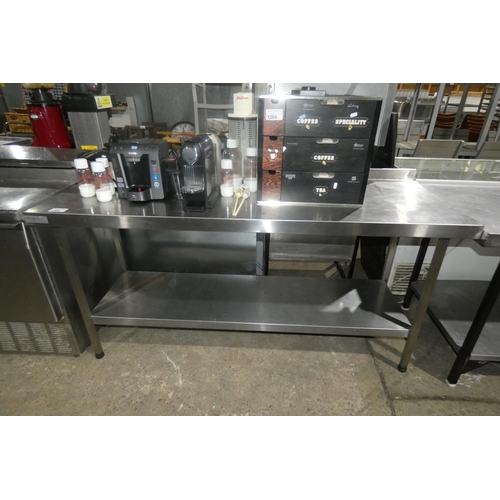 1266 - A commercial stainless steel catering type table by Sissons with shelf beneath approx 180x65cm