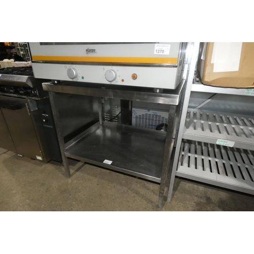 1271 - A commercial stainless steel catering type table with shelf beneath approx 90x70cm